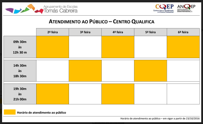 Horário de atendimento - Centro Qualifica - 2106/2017