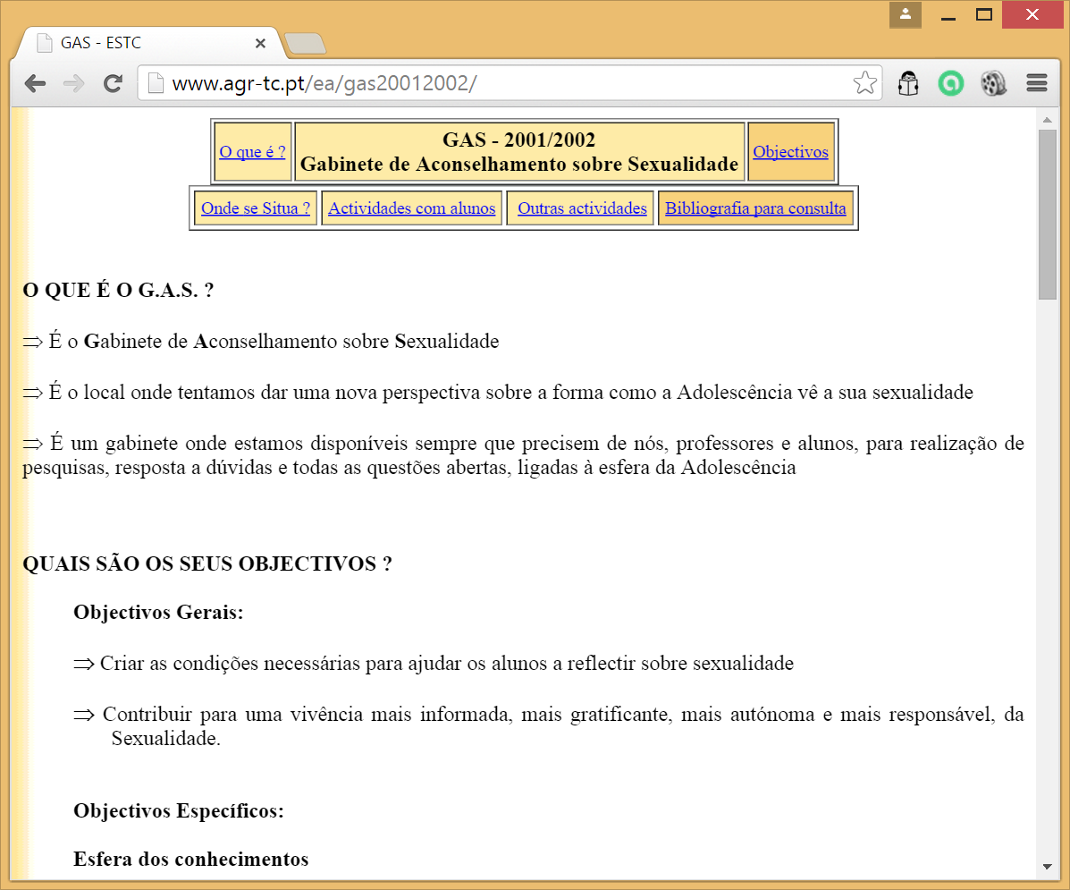 Site do GAS em 2001/2002 - Histórico