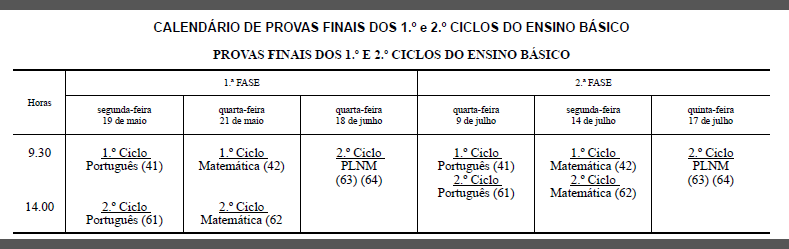 calendário exames 2014 - 1.º e 2.º ciclos