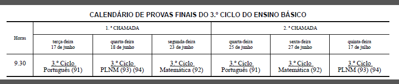 Calendário exames 2014 - 9.º ano