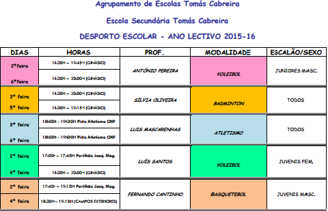 Desporto 15/16 - Calendário TC